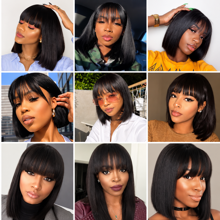 Miss Nhyira - Short Fringe Straight Bob Wig – Glueless - 180% Density