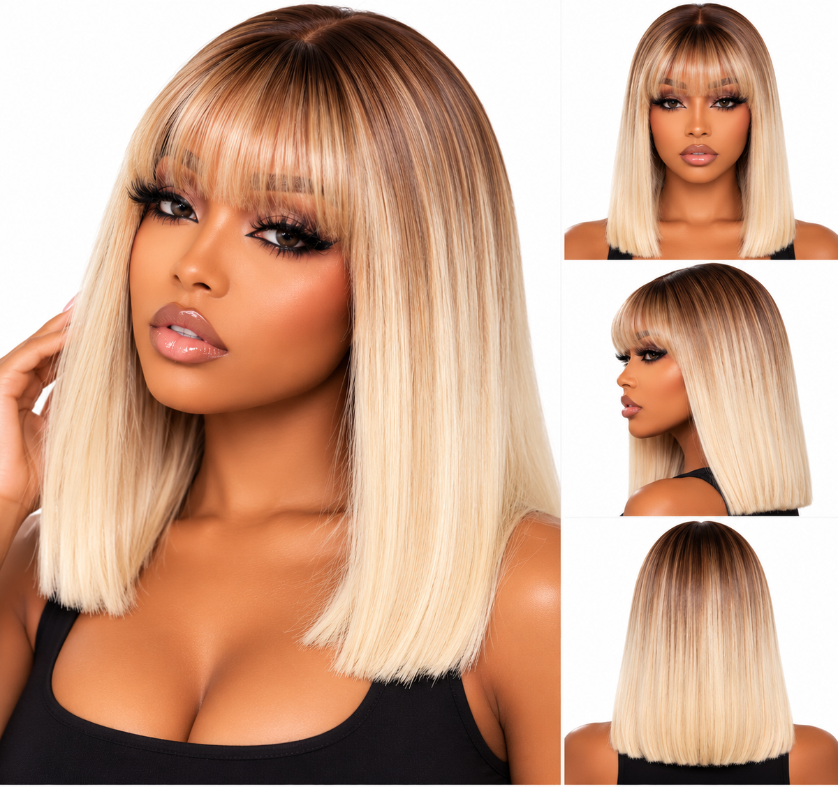Miss Nhyira - Short Fringe Straight Bob Wig – Glueless - 180% Density