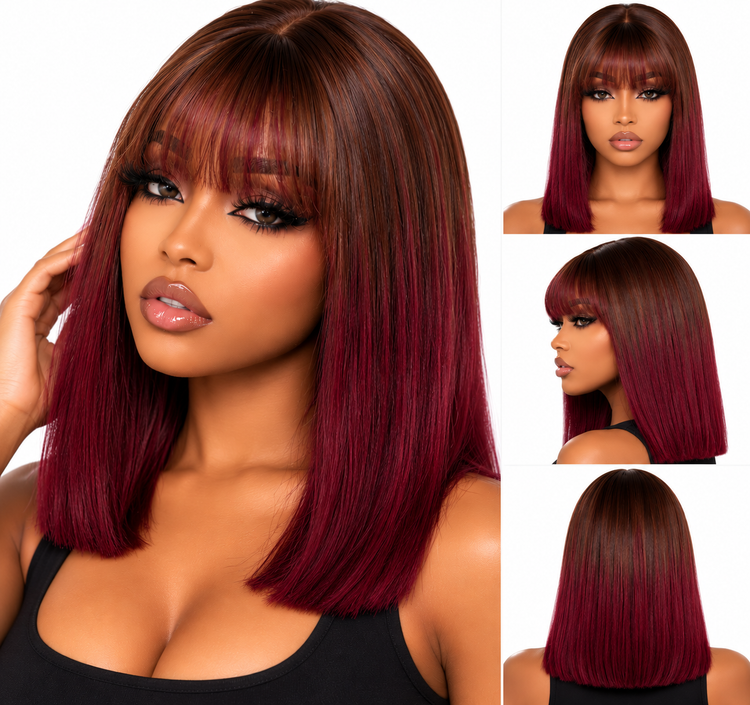 Miss Nhyira - Short Fringe Straight Bob Wig – Glueless - 180% Density