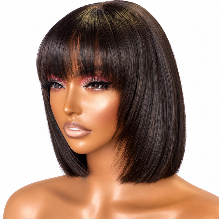 Miss Nhyira - Short Fringe Straight Bob Wig – Glueless - 180% Density