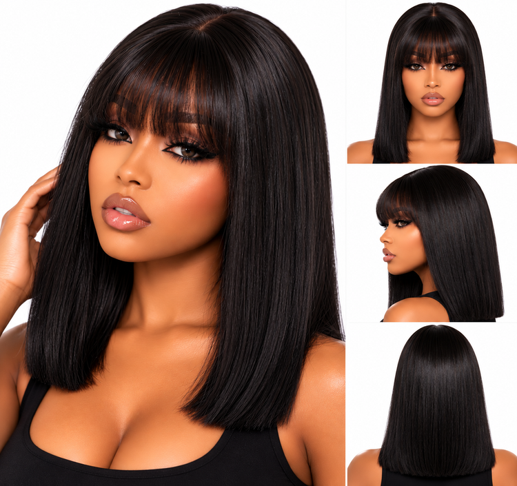 Miss Nhyira - Short Fringe Straight Bob Wig – Glueless - 180% Density
