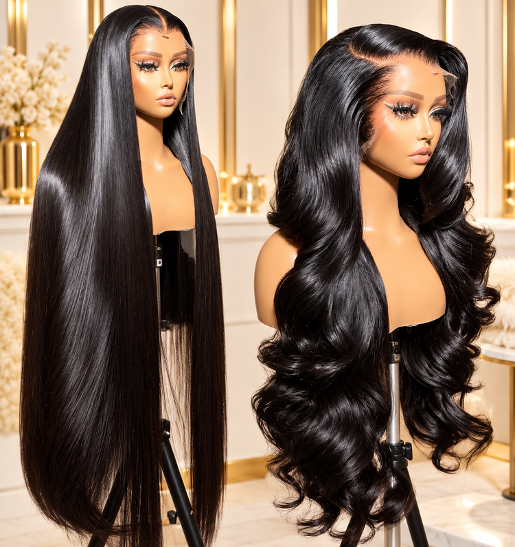 Miss Nhyira - Bone Straight Vietnamese Hair Wig – Natural Black/1B, 180% Density, HD Full Lace Frontal