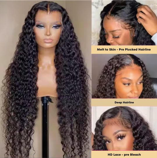 Miss_Nhyira.RKM, 1B, Lace Front Human Hair Wigs, HD Wet and Wavy Loose Deep Wave Frontal Wig