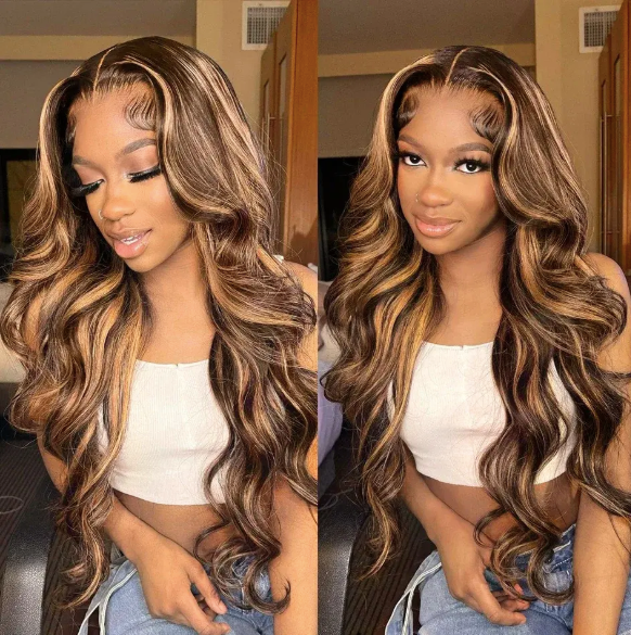 Miss_Nhyira.RKM, P4/27 Highlight HD Transparent 13x4 Full Frontal Lace Human Hair Wigs Brazilian Body Wave Frontal Human Hair Wigs for Women