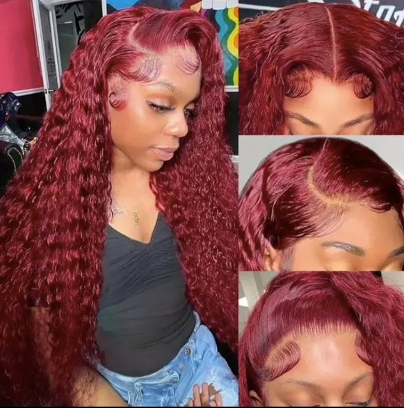 Miss_Nhyira.RKM, Deep Wave 99j Burgundy Lace Front Wig 13x4 and 13x6 Hd Lace Frontal Wig Human Hair Pre Plucked Brazilian Hair