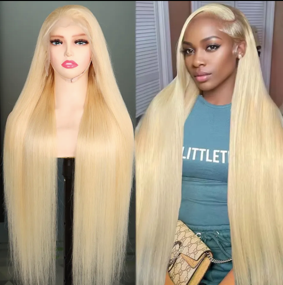 Miss_Nhyira.RKM, #613 Straight, HD Lace Front Wig Human Hair Pre Plucked Brazilian Straight 613 Blonde 13x4 Transparent Lace Frontal Wigs
