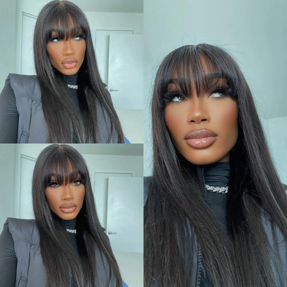 Silky straight wig with curtain bangs
