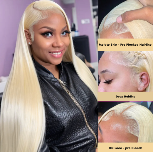 Miss_Nhyira.RKM, #613 Straight, HD Lace Front Wig Human Hair Pre Plucked Brazilian Straight 613 Blonde 13x4 Transparent Lace Frontal Wigs