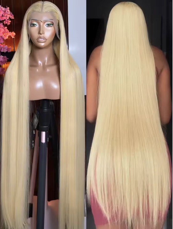 Miss_Nhyira.RKM, #613 Straight, HD Lace Front Wig Human Hair Pre Plucked Brazilian Straight 613 Blonde 13x4 Transparent Lace Frontal Wigs