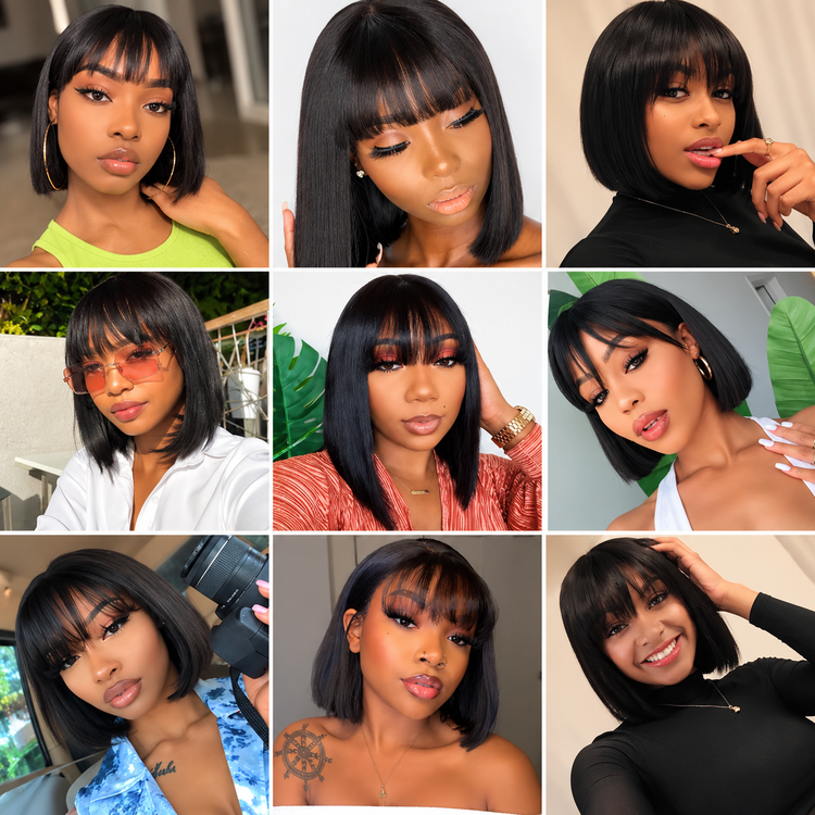 Miss Nhyira - Short Fringe Straight Bob Wig – Glueless - 180% Density