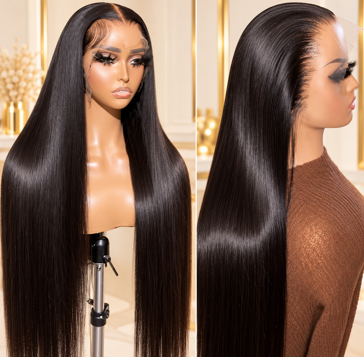 Miss Nhyira - Bone Straight Vietnamese Hair Wig – Natural Black/1B, 180% Density, HD Full Lace Frontal